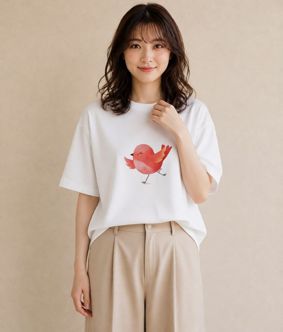 グラフィックTシャツ レディース ボタンインコ ペット 動物 イラスト きれいめ ホワイトデー 春服 白T