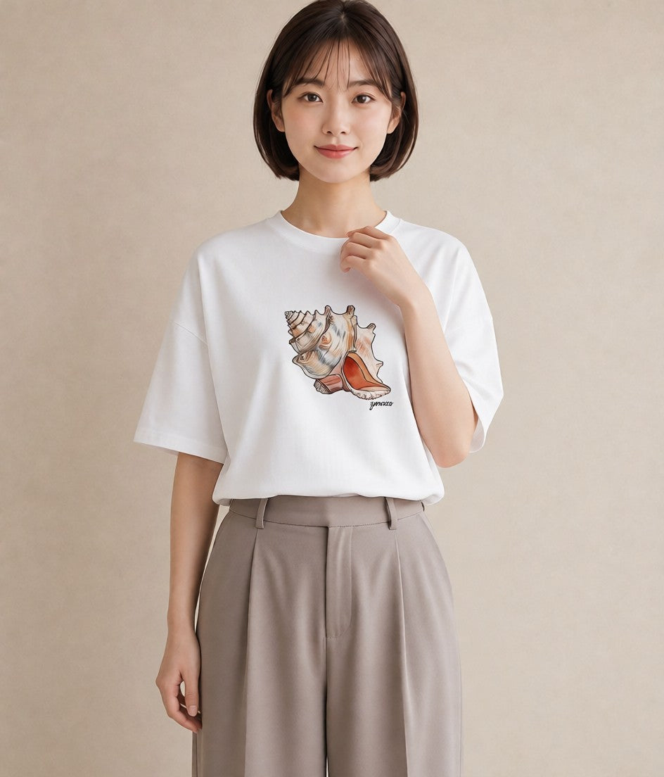 デザインTシャツ レディース ヤドカリ 海の生き物 海 イラスト ミニマル カフェ服 クリスマス 白T