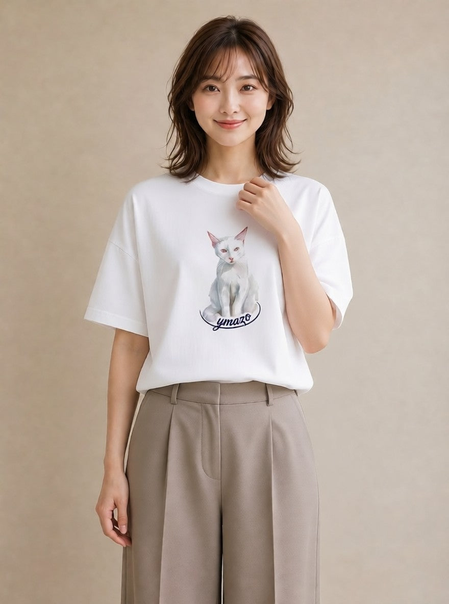 プリントTシャツ レディース 肉球 猫 ねこ イラスト こなれ感 ビーチ デイリーウェア 白T