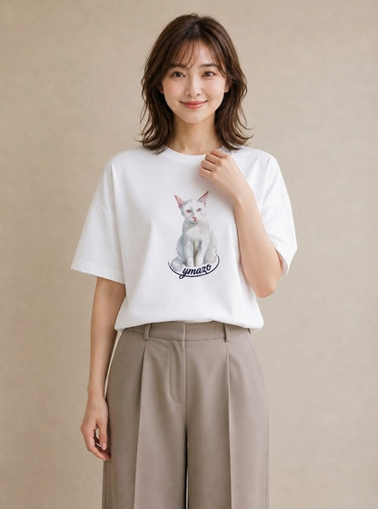 プリントTシャツ レディース 肉球 猫 ねこ イラスト こなれ感 ビーチ デイリーウェア 白T