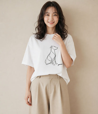 グラフィックTシャツ レディース 犬 いぬ わんこ イラスト 手描き風 20代 カジュアルコーデ 白T