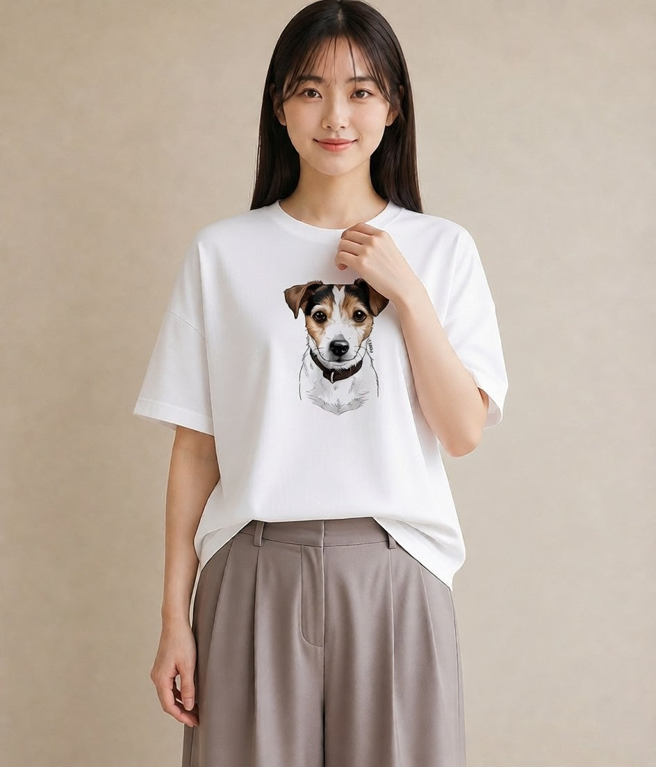 デザインTシャツ レディース ジャックラッセルテリア 犬 いぬ イラスト 手描き風 女性 旅行用 白T