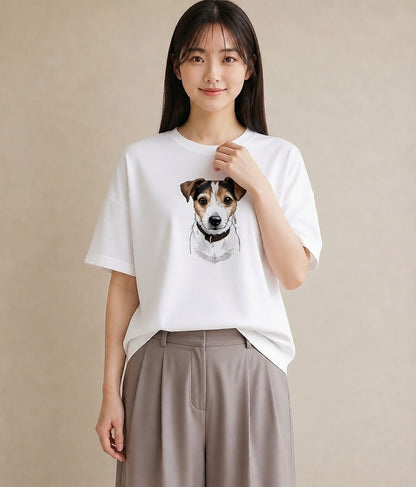 デザインTシャツ レディース ジャックラッセルテリア 犬 いぬ イラスト 手描き風 女性 旅行用 白T