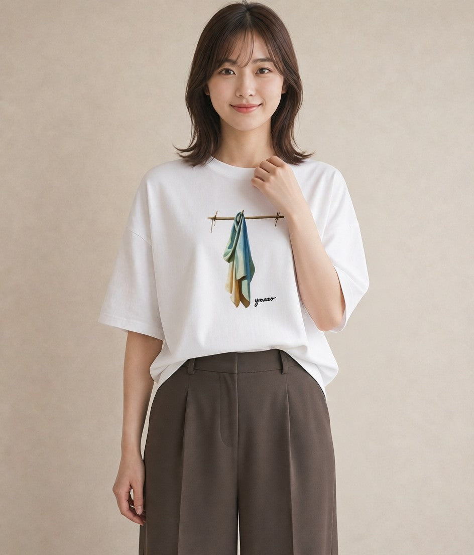 プリントTシャツ レディース 洗濯物 風 ナチュラル アンティーク イラスト ガーリー カフェ巡り 女子会 白T