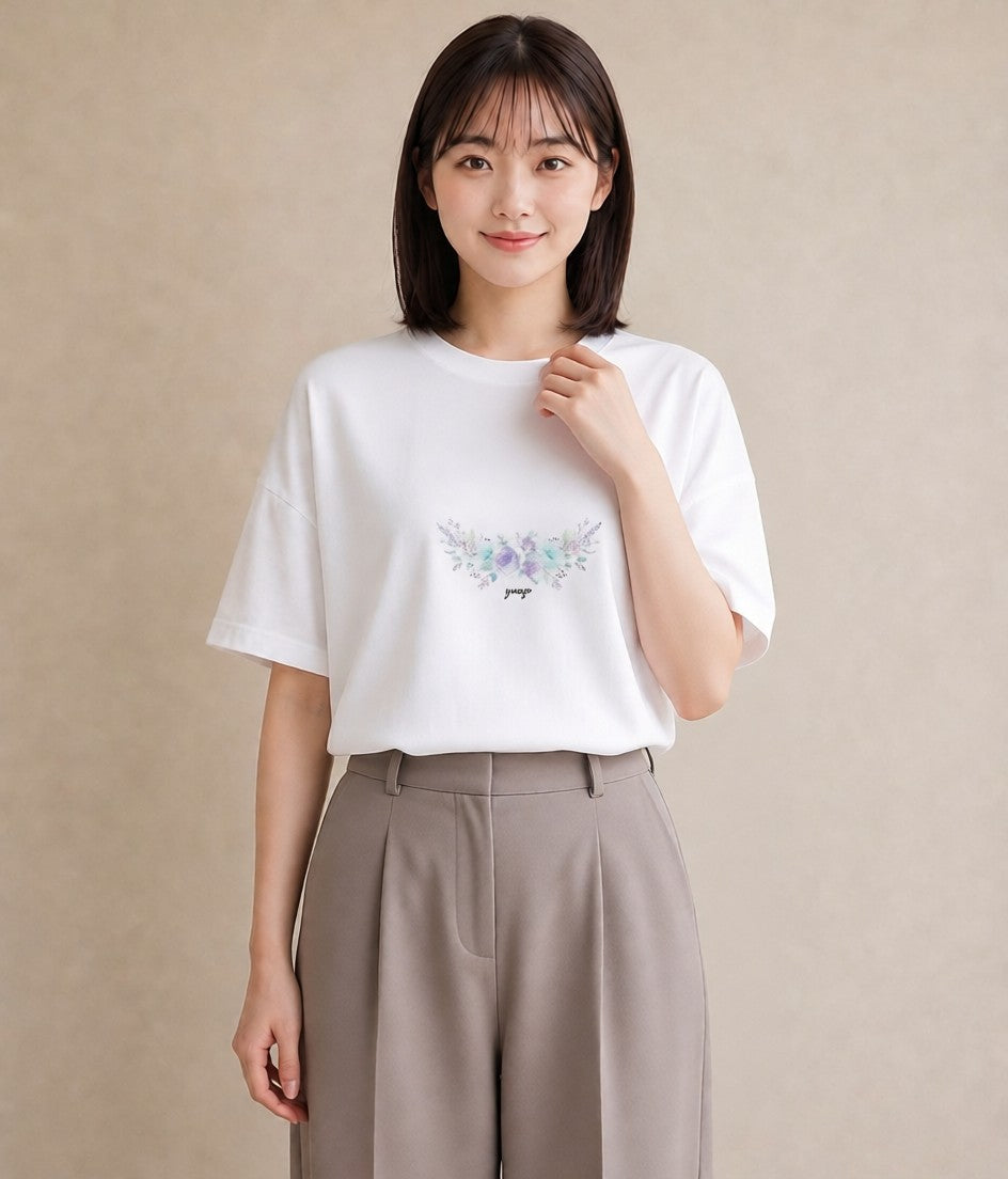 Tシャツ レディース ポスト 野の花 レトロ ナチュラル アンティーク イラスト ゆるコーデ 旅行 母娘コーデ 白T