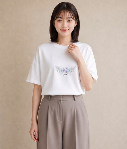 Tシャツ レディース ポスト 野の花 レトロ ナチュラル アンティーク イラスト ゆるコーデ 旅行 母娘コーデ 白T