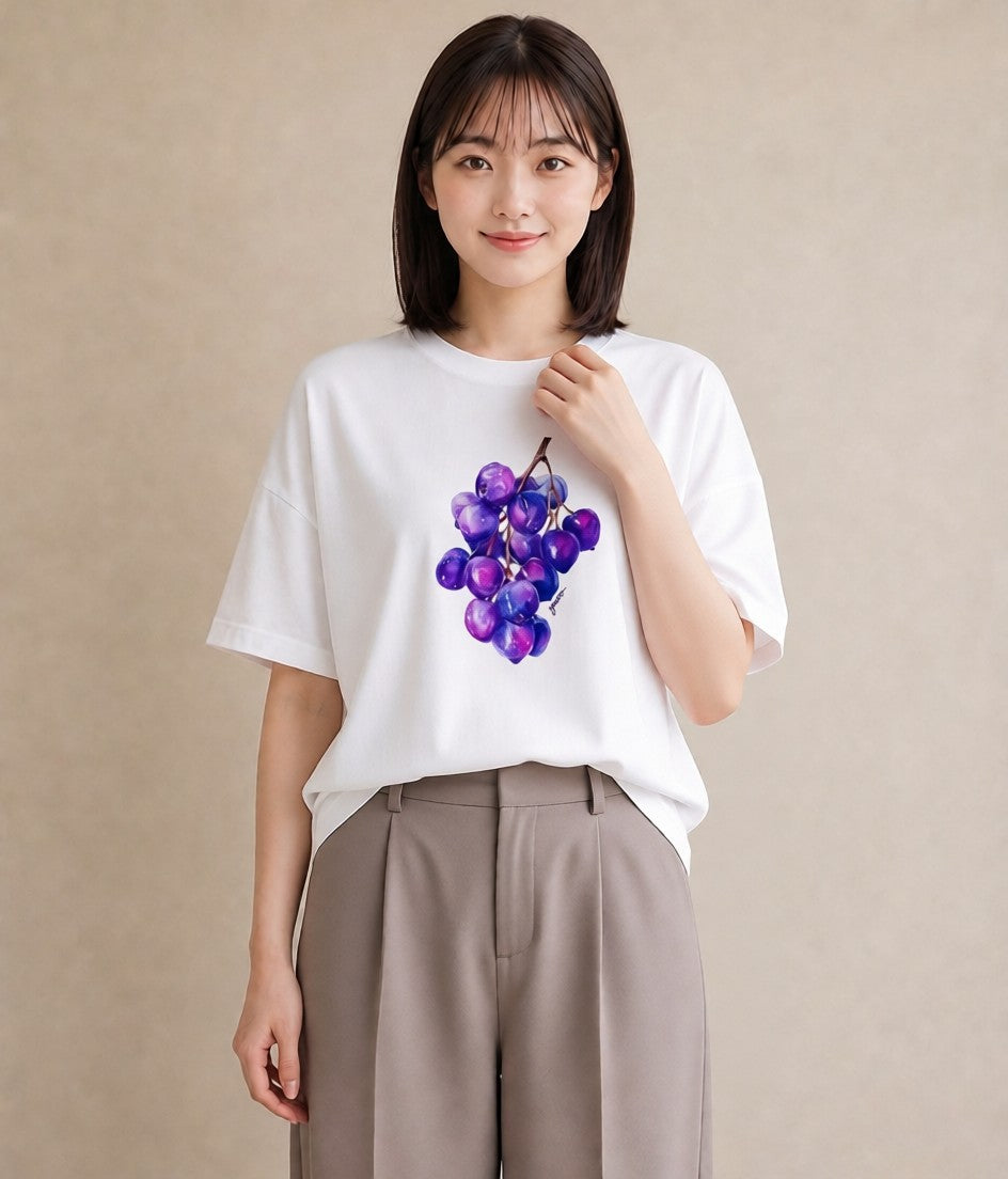 半袖Tシャツ レディース ブルーベリー 食べ物 フード イラスト ユニーク ペアコーデ 秋コーデ 白T