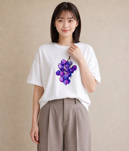 半袖Tシャツ レディース ブルーベリー 食べ物 フード イラスト ユニーク ペアコーデ 秋コーデ 白T