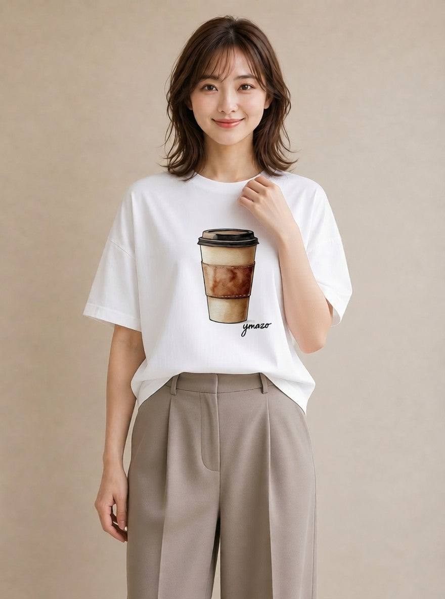 Tシャツ レディース カフェオレ 食べ物 フード イラスト 個性的 通学 誕生日プレゼント 白T