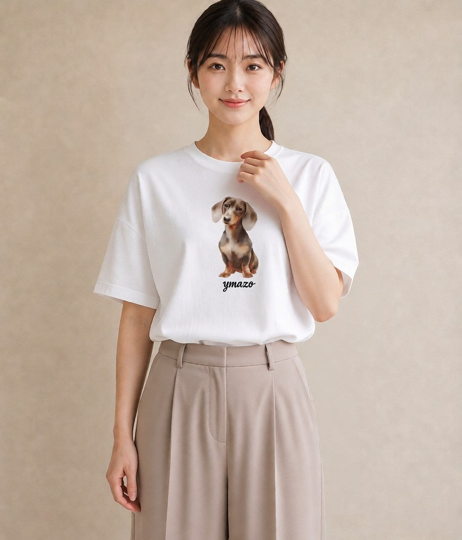 プリントTシャツ レディース ミニチュアダックスフンド 犬 いぬ イラスト ポップ 夏コーデ 通学 白T