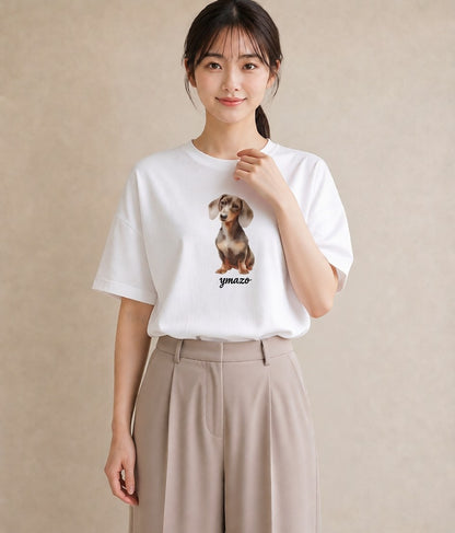 プリントTシャツ レディース ミニチュアダックスフンド 犬 いぬ イラスト ポップ 夏コーデ 通学 白T