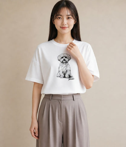 Tシャツ レディース マルチーズ 犬 いぬ イラスト 上品 ギフト 母の日 白T