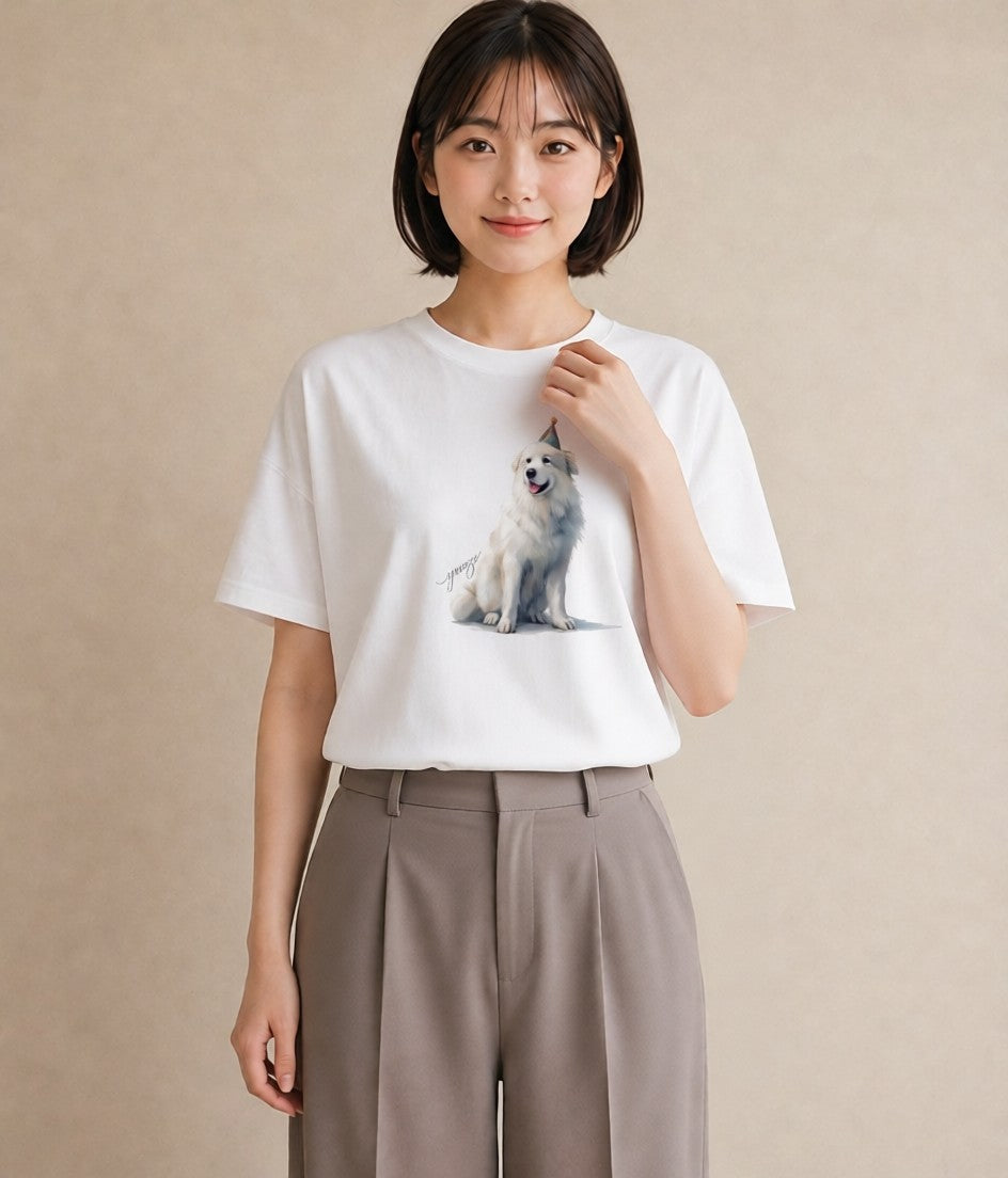 デザインTシャツ レディース 黒柴 犬 いぬ イラスト 淡色 レイヤード 友達ギフト 白T