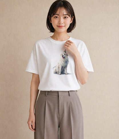 デザインTシャツ レディース 黒柴 犬 いぬ イラスト 淡色 レイヤード 友達ギフト 白T