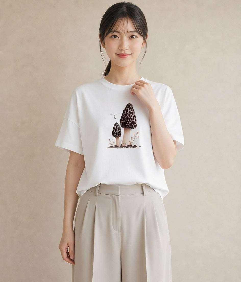 グラフィックTシャツ レディース きのこ 植物 ボタニカル イラスト シック ビーチ デイリーウェア 白T