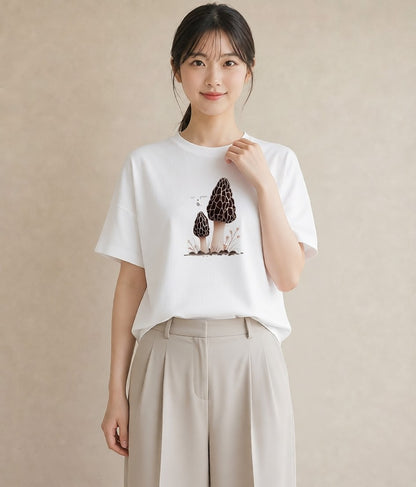 グラフィックTシャツ レディース きのこ 植物 ボタニカル イラスト シック ビーチ デイリーウェア 白T
