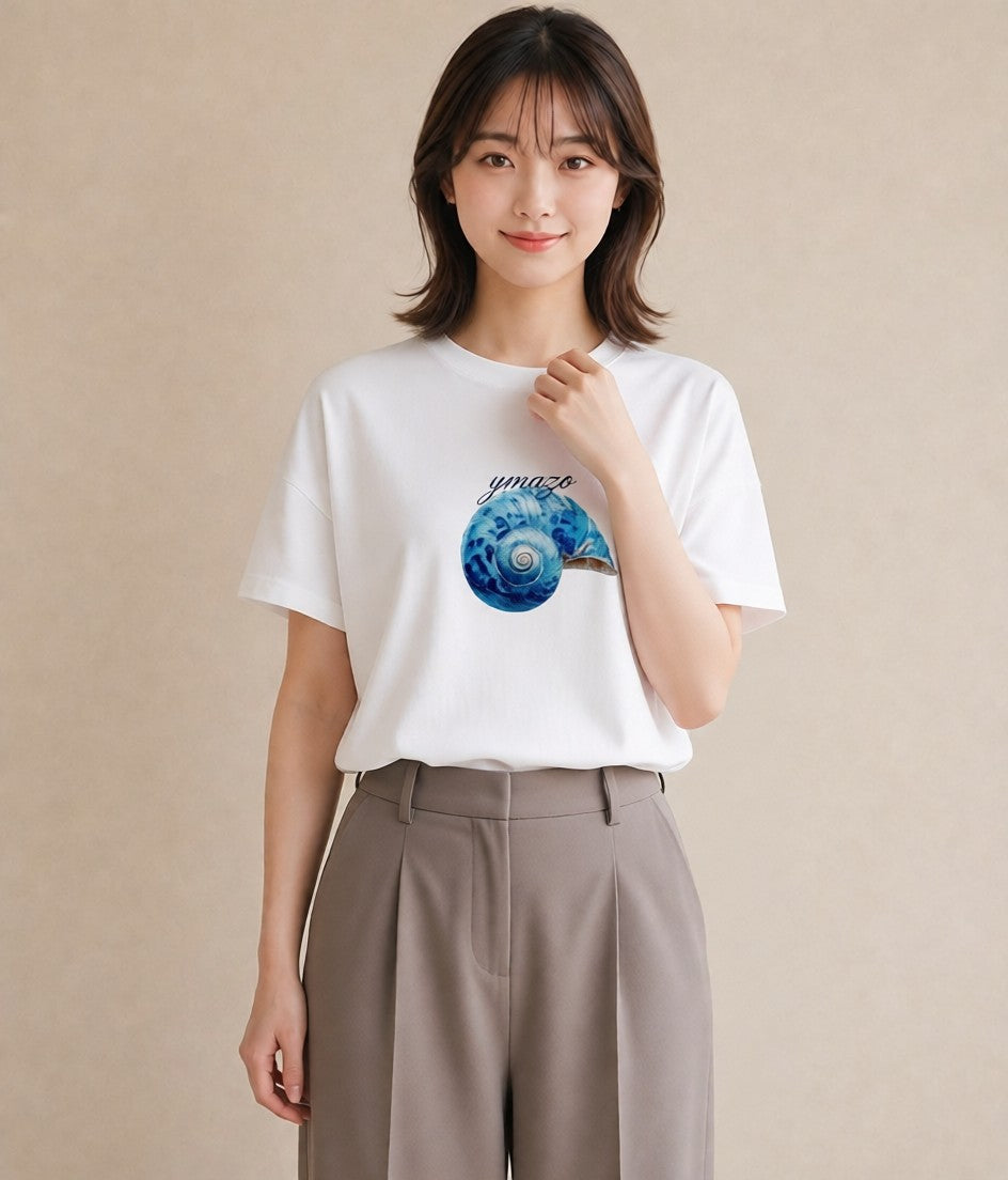 プリントTシャツ レディース 貝 海の生き物 海 イラスト ラフ 公園 ママ 白T