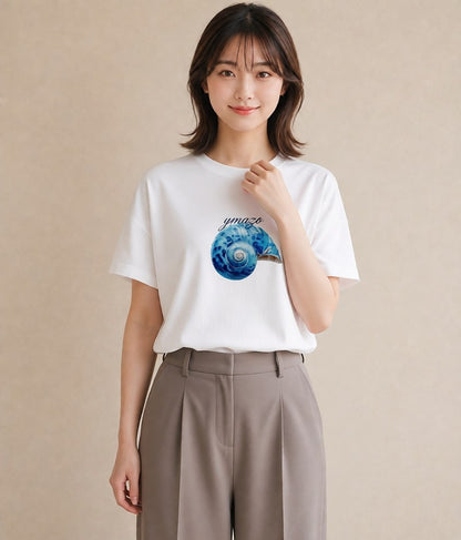 プリントTシャツ レディース 貝 海の生き物 海 イラスト ラフ 公園 ママ 白T