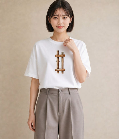 プリントTシャツ レディース 小川 橋 せせらぎ ナチュラル アンティーク イラスト 普段使い 姉妹 送別ギフト 白T