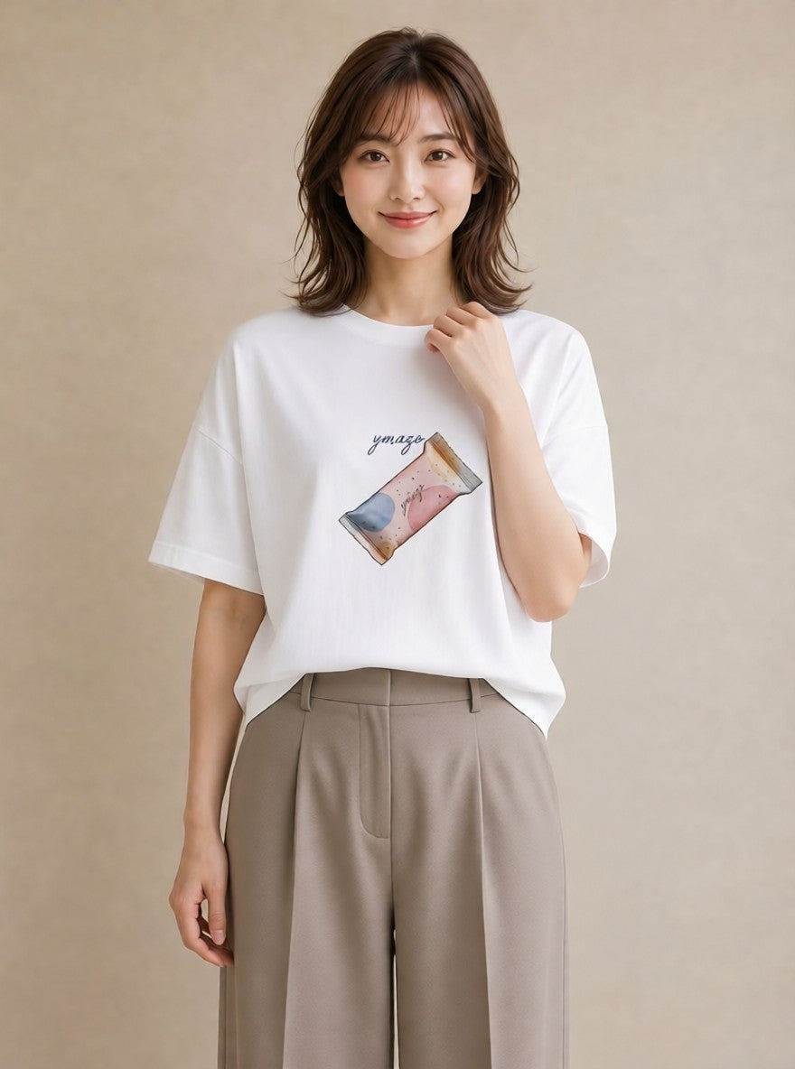 Tシャツ レディース アイス 食べ物 フード イラスト 普段使い 散歩 お出かけ 白T