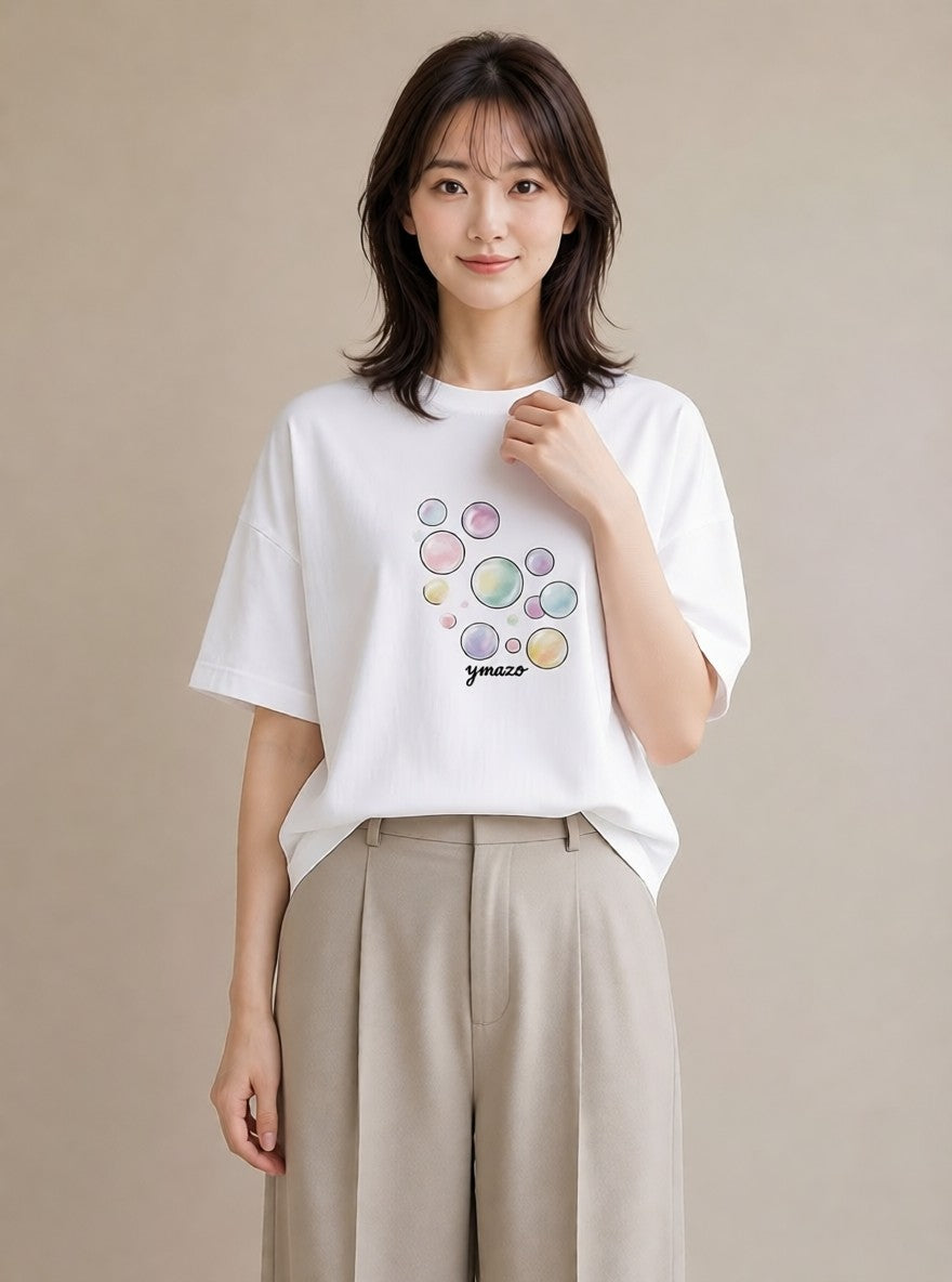 デザインTシャツ レディース 紙風船 和紙 ナチュラル アンティーク イラスト お洒落 ラフ レイヤード 白T