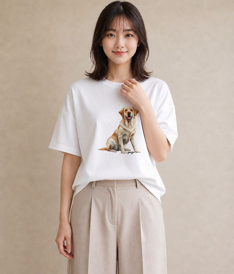 Tシャツ レディース ラブラドールレトリバー 犬 いぬ イラスト ヴィンテージ風 カフェ巡り 女子会 白T