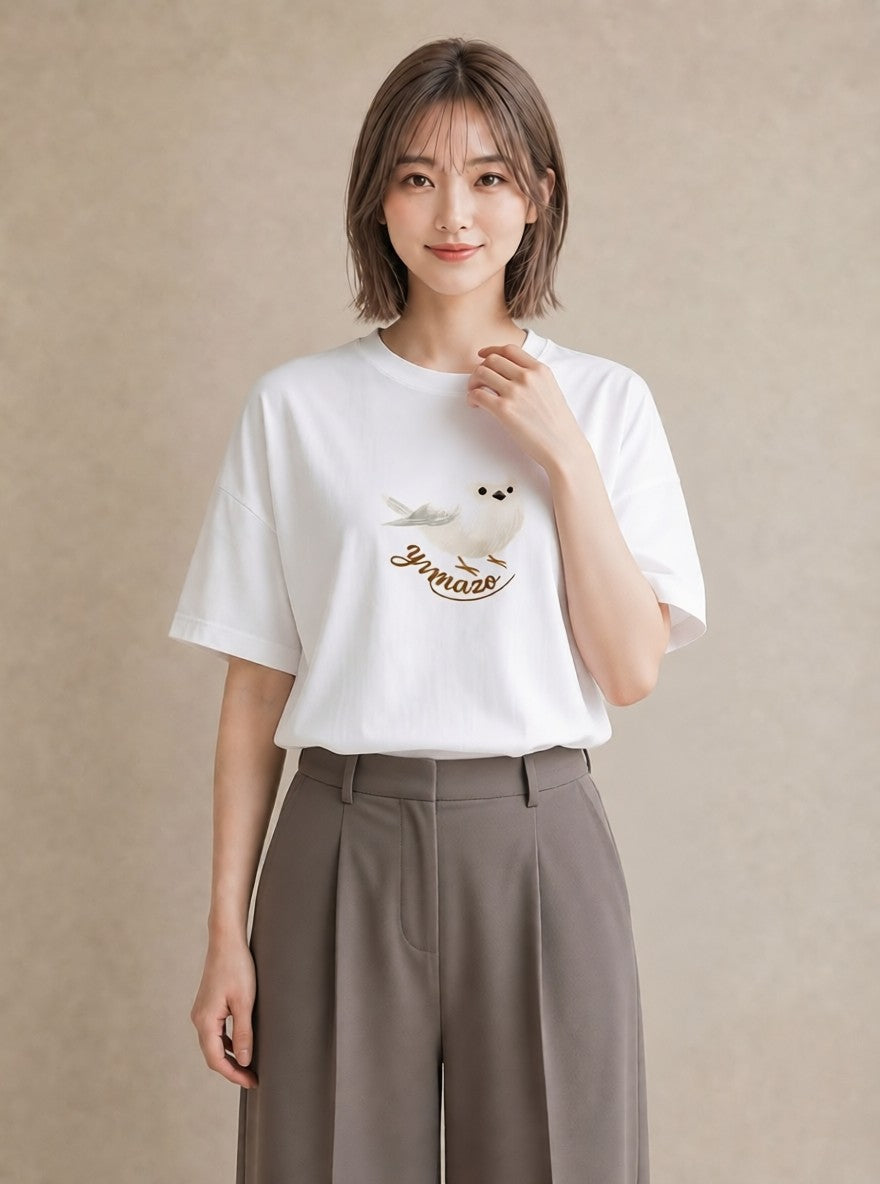 プリントTシャツ レディース シロフクロウ 動物 アニマル イラスト 韓国風 ホワイトデー 春服 白T