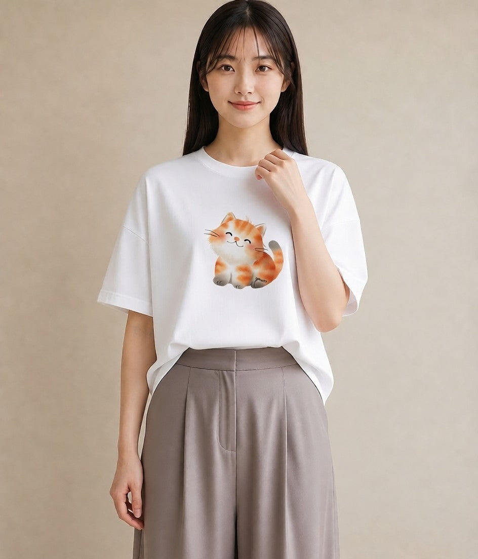 デザインTシャツ レディース ソマリ 猫 ねこ イラスト 線画 ママ カフェ服 白T
