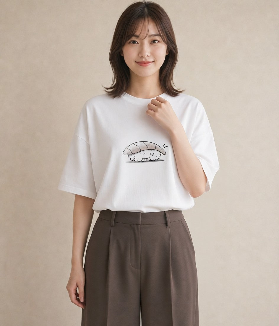 半袖Tシャツ レディース おにぎり 食べ物 フード イラスト ラフカジュアル 敬老の日 ホワイトデー 白T