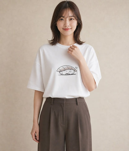 半袖Tシャツ レディース おにぎり 食べ物 フード イラスト ラフカジュアル 敬老の日 ホワイトデー 白T
