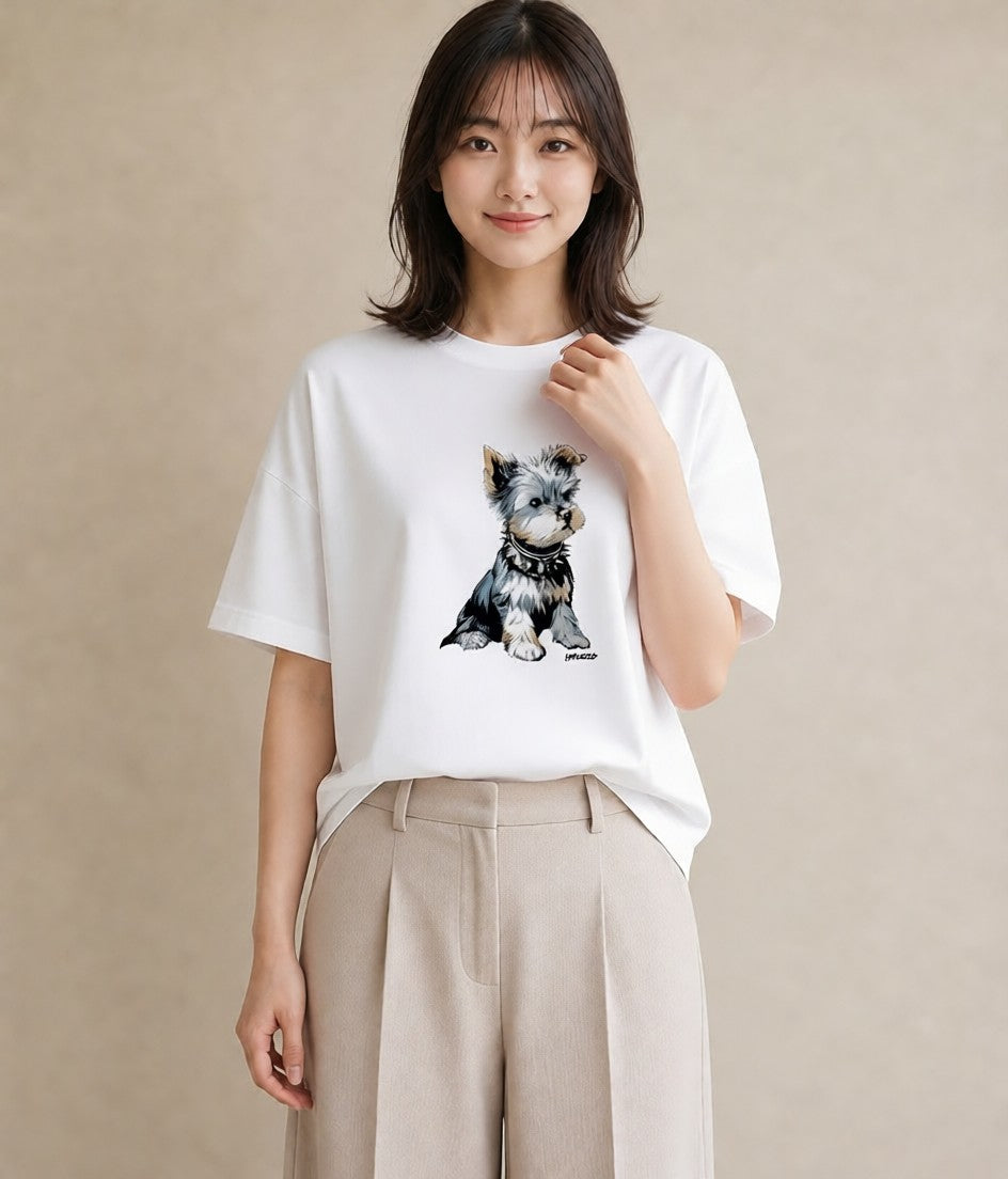 Tシャツ レディース ヨークシャーテリア 犬 いぬ イラスト ナチュラル 姉妹 送別ギフト 白T