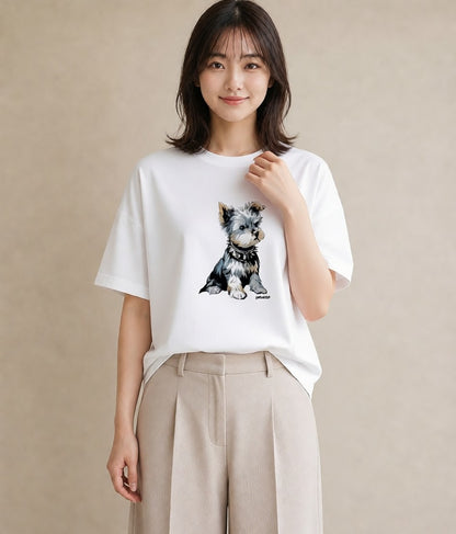 Tシャツ レディース ヨークシャーテリア 犬 いぬ イラスト ナチュラル 姉妹 送別ギフト 白T