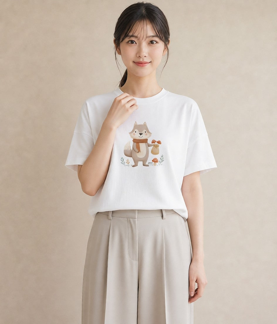 Tシャツ レディース たぬき 動物 アニマル イラスト シンプル お揃い 親子 白T