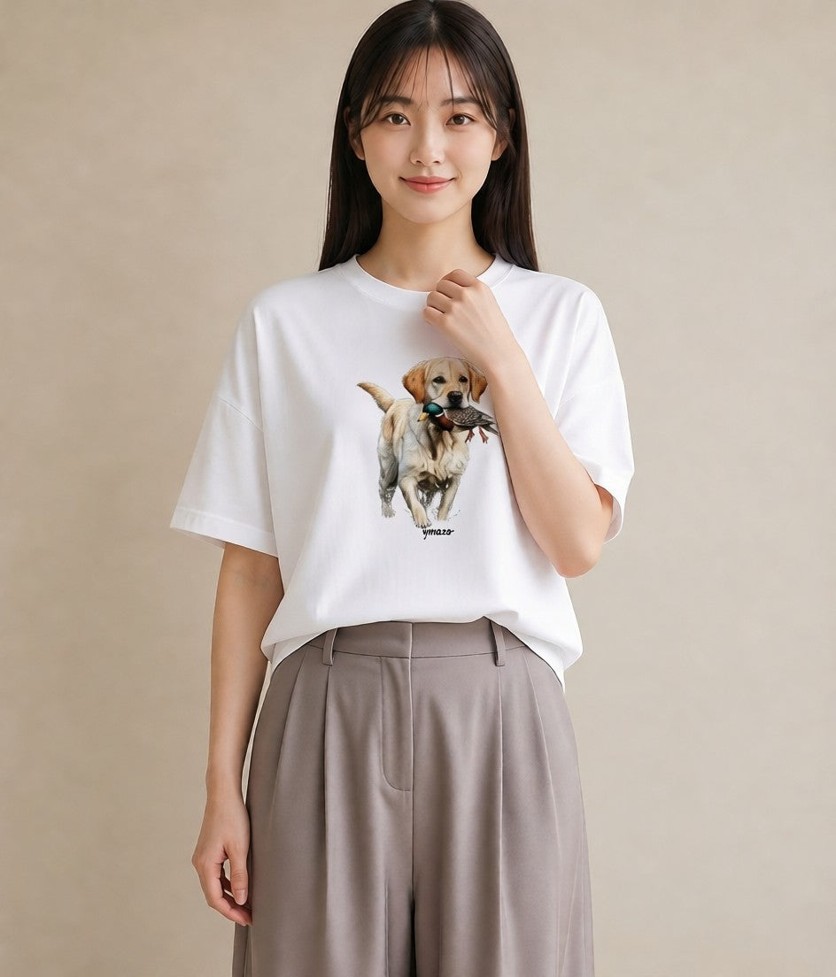 グラフィックTシャツ レディース ラブラドールレトリバー 犬 いぬ イラスト 手描き風 買い物 夏コーデ 白T