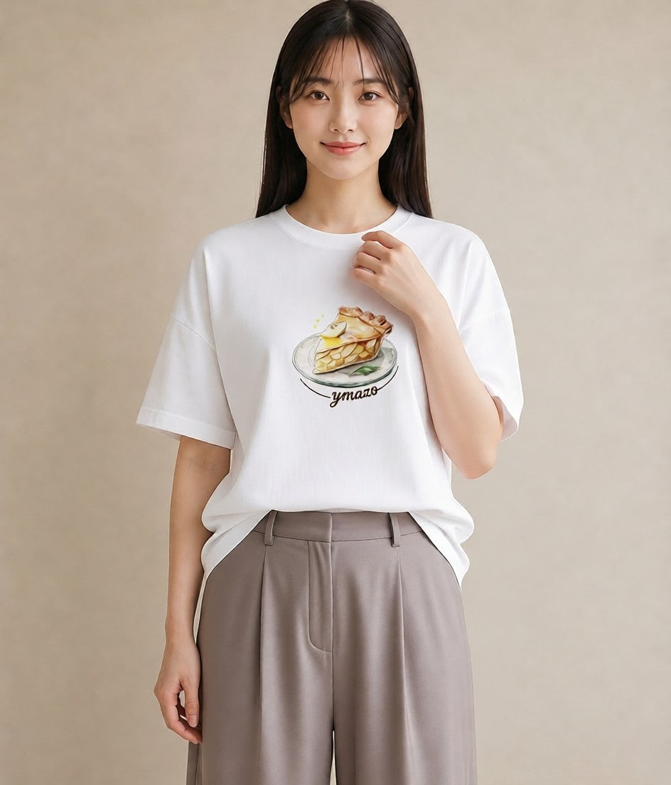 半袖Tシャツ レディース クロワッサン 食べ物 フード イラスト 抜け感 お出かけ 普段着 白T