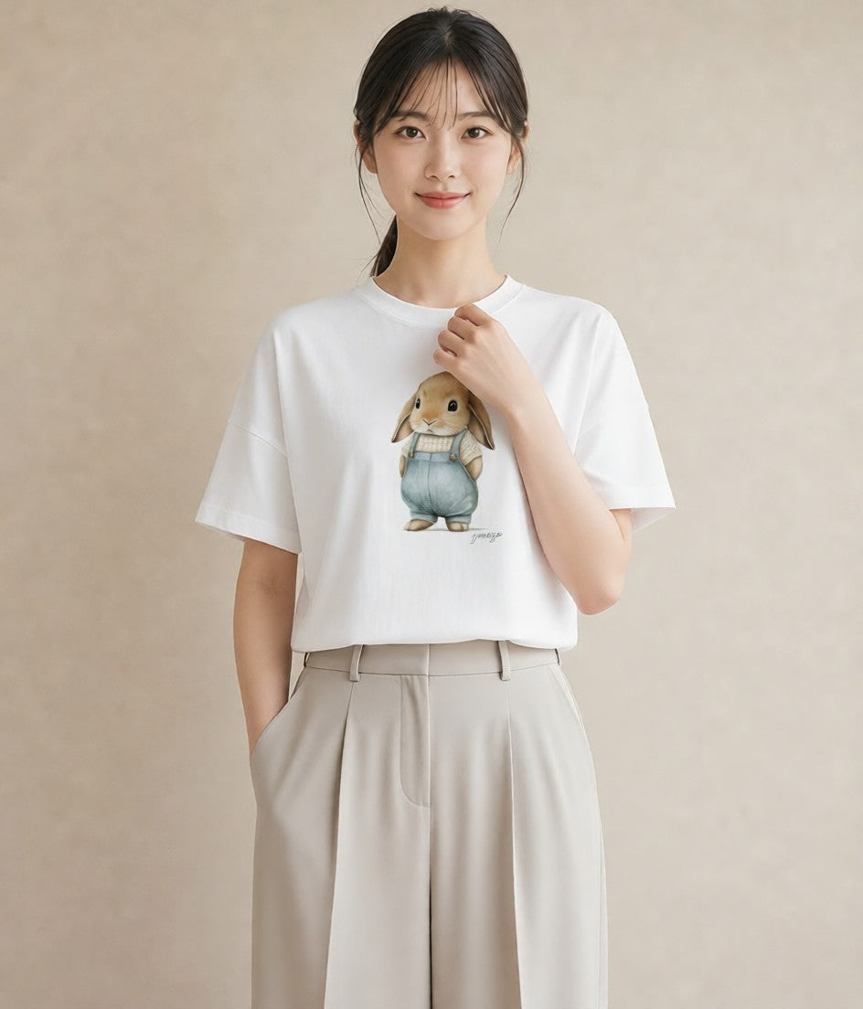 デザインTシャツ レディース ホーランドロップ ペット 動物 イラスト 水彩風 お出かけ 普段着 白T