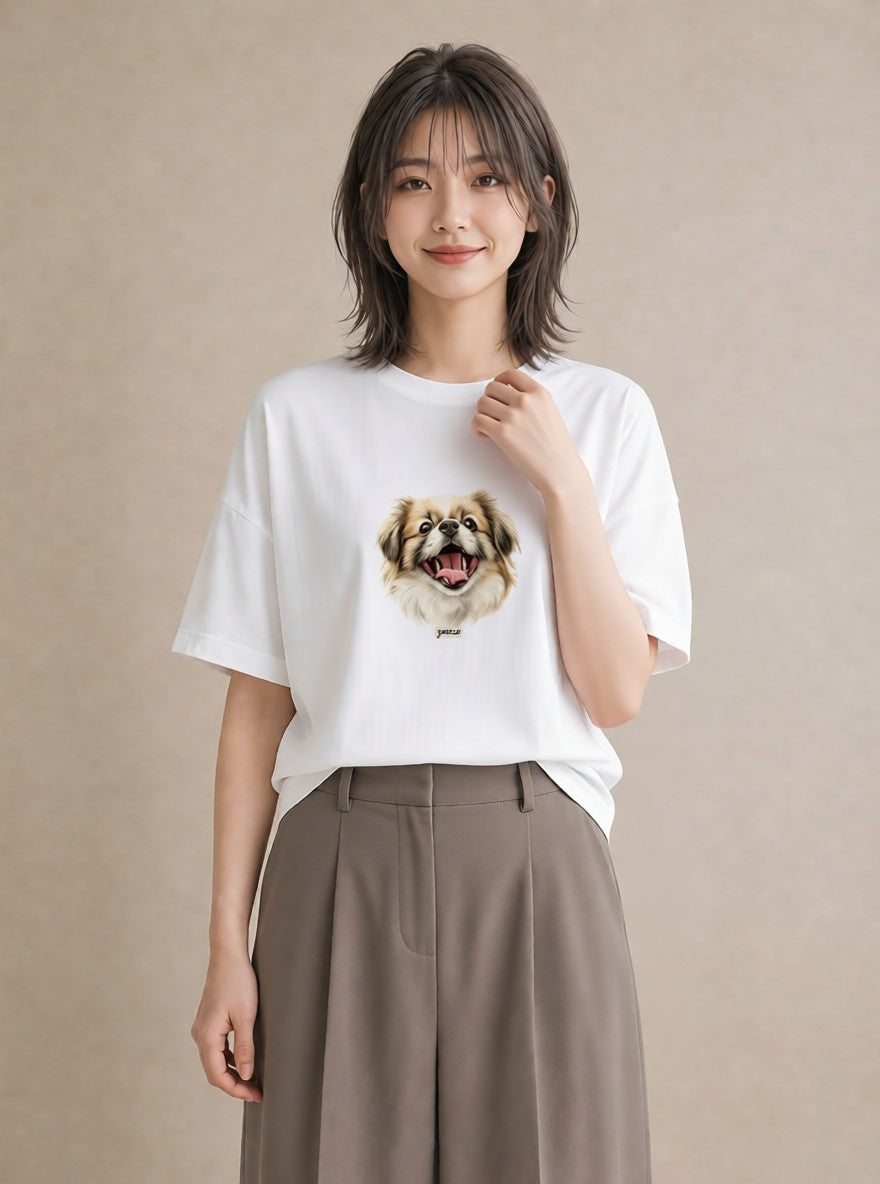 グラフィックTシャツ レディース 狆 犬 いぬ イラスト 休日コーデ 送別ギフト 通勤 白T