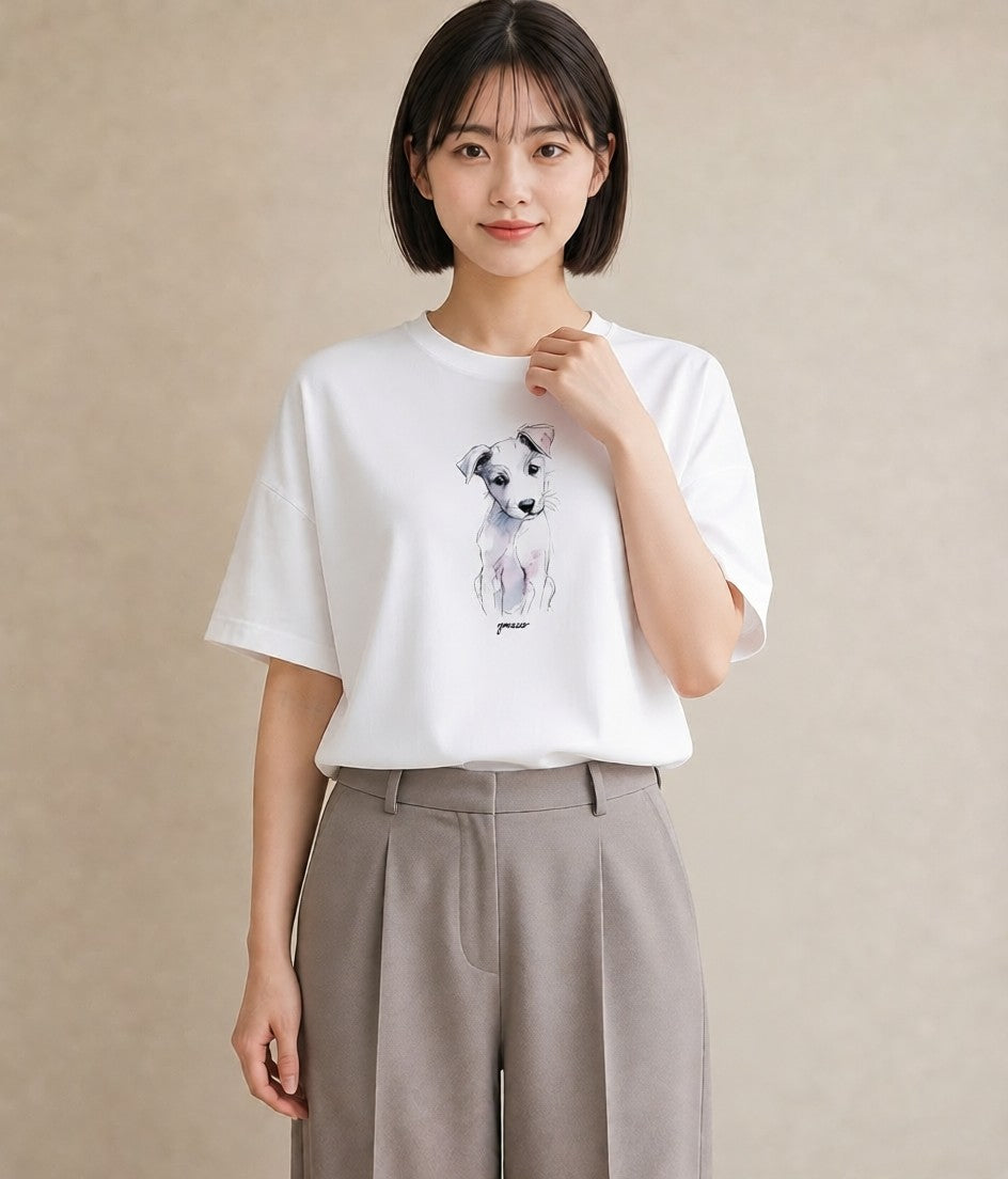 プリントTシャツ レディース 子犬 犬 いぬ イラスト シック 秋コーデ おしゃれギフト 白T