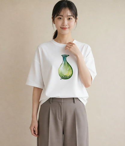 グラフィックTシャツ レディース ミルク 食べ物 フード イラスト シック 在宅 公園 白T
