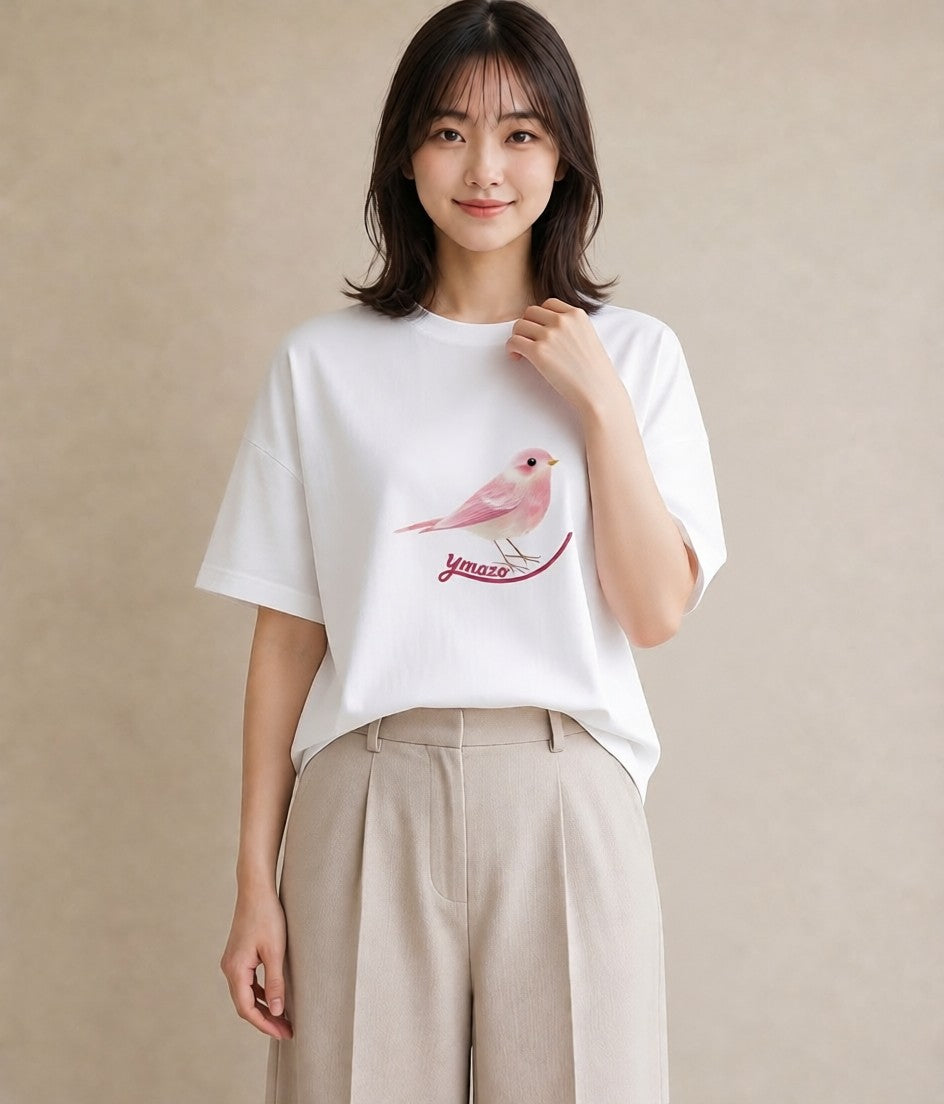 Tシャツ レディース 小鳥 ペット 動物 イラスト ガーリー ラフ レイヤード 白T