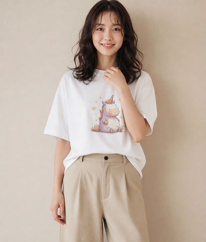 デザインTシャツ レディース カバ 動物 アニマル イラスト 可愛い お揃い 親子 白T