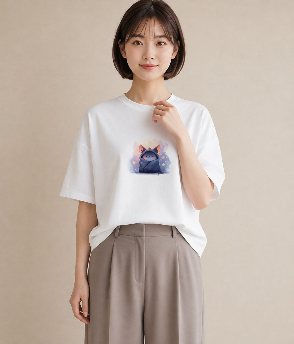 グラフィックTシャツ レディース ニャンコ 猫 ねこ イラスト 散歩 お出かけ 白T