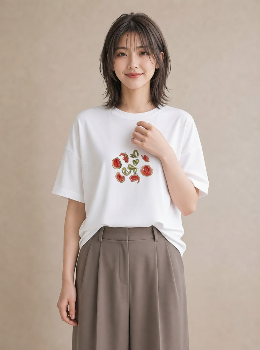 グラフィックTシャツ レディース すいか 食べ物 フード イラスト きれいめカジュアル 通学 誕生日プレゼント 白T