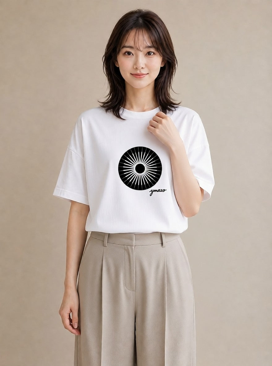 Tシャツ レディース 扇子 そよ風 ナチュラル アンティーク イラスト ポップ 社会人 女性 白T
