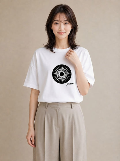 Tシャツ レディース 扇子 そよ風 ナチュラル アンティーク イラスト ポップ 社会人 女性 白T