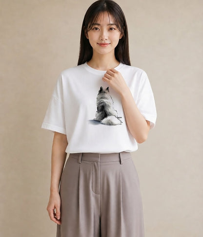 プリントTシャツ レディース サモエド 犬 いぬ イラスト 抜け感 社会人 女性 白T