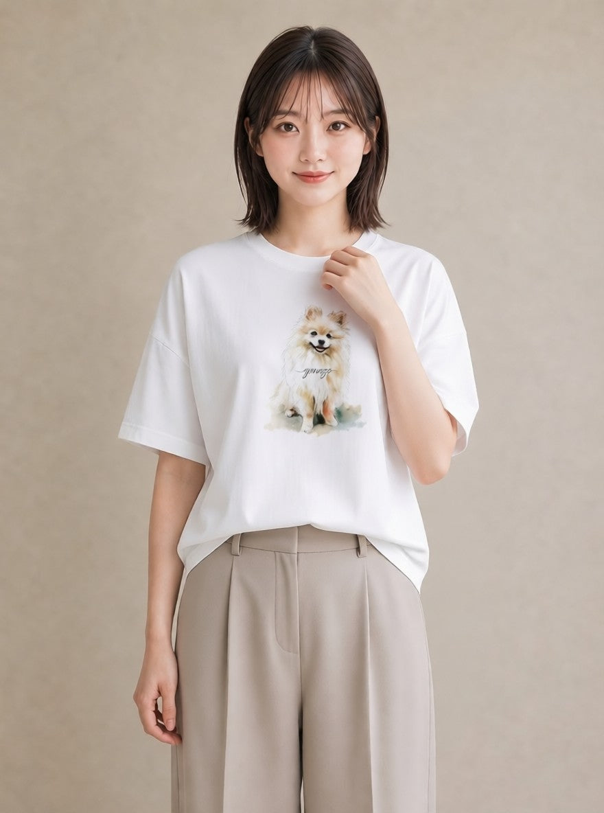 プリントTシャツ レディース いぬ 犬 ワンコ イラスト きれいめカジュアル 友達ギフト 部屋着 白T