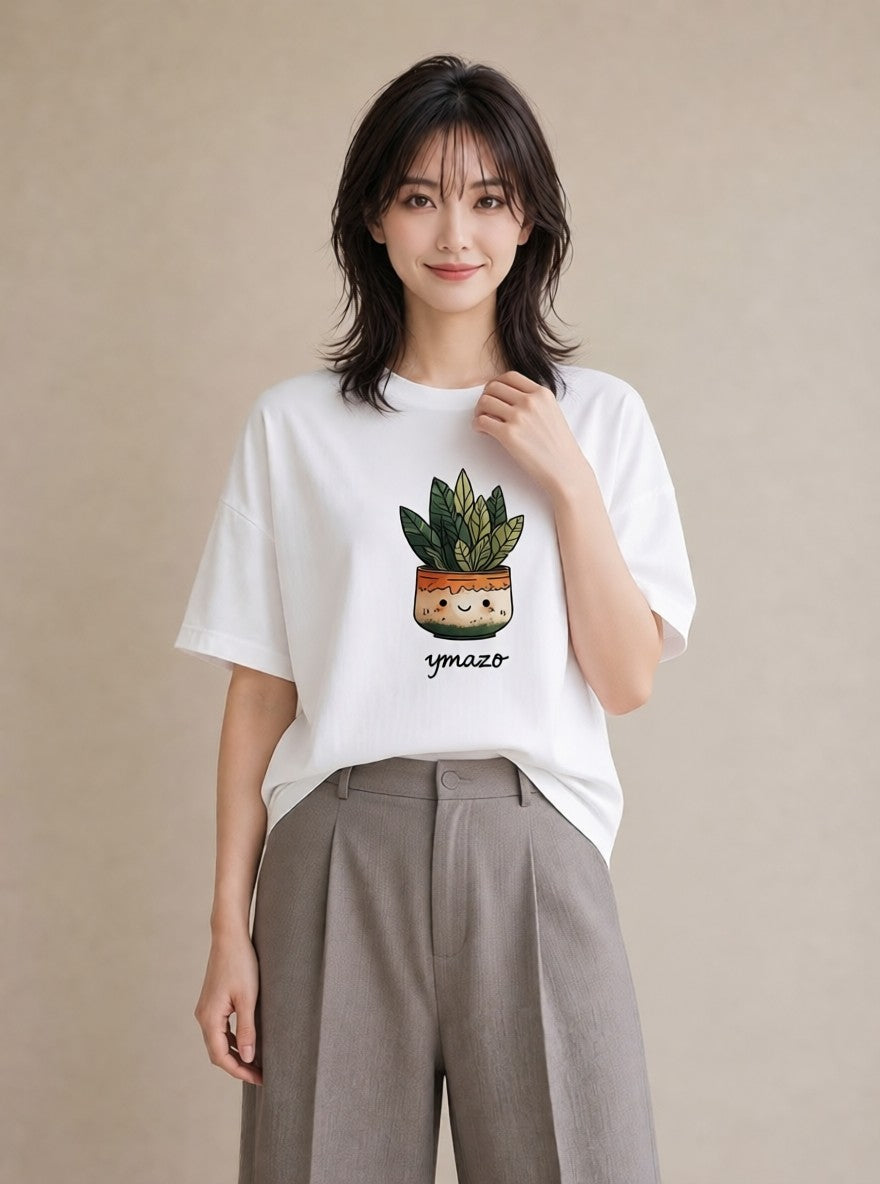 デザインTシャツ レディース サボテン 植物 ボタニカル イラスト 休日コーデ ママ カフェ服 白T