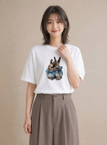 プリントTシャツ レディース ネザーランドドワーフ ペット 動物 イラスト 可愛い 通勤 在宅 白T