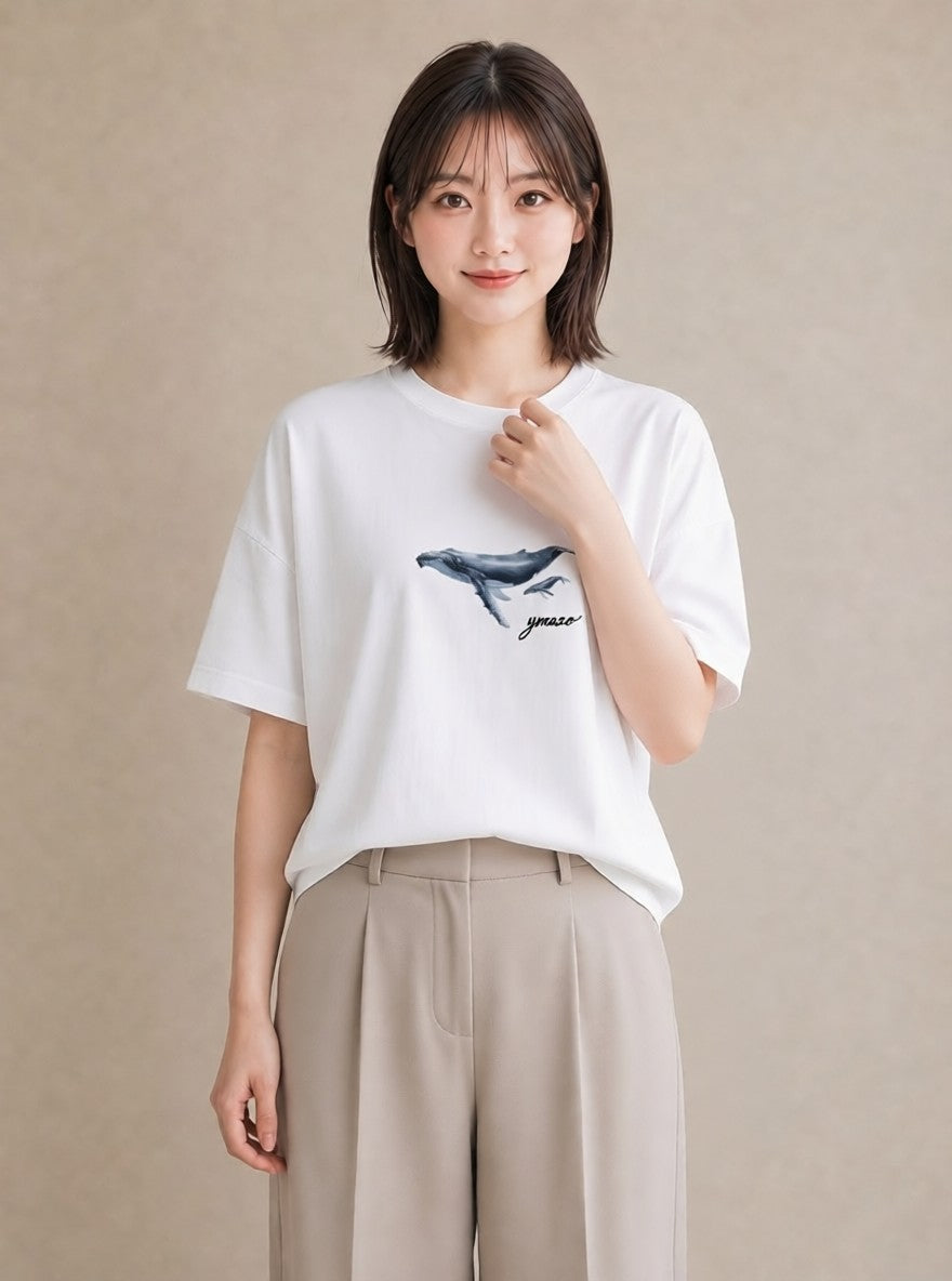 半袖Tシャツ レディース シャチ 海の生き物 海 イラスト 個性的 夏コーデ 通学 白T